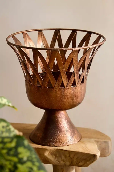 Terrain Footed Latticework Urn Planter In Brown
