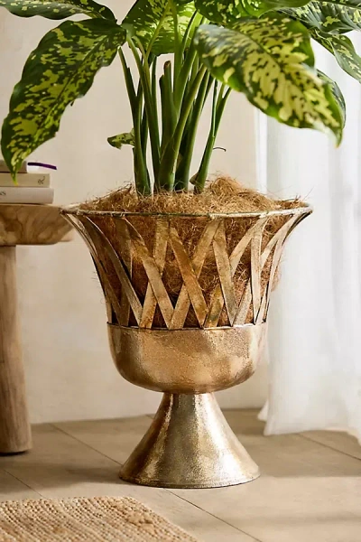 Terrain Footed Latticework Urn Planter In Gold