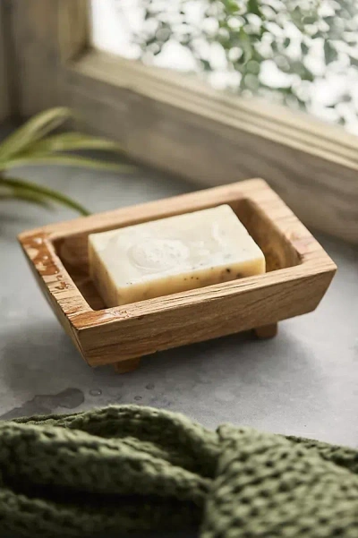 Terrain Footed Teak Soap Dish In Multi