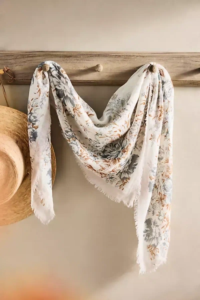 Terrain Frayed Edge Fall Floral Scarf In Beige