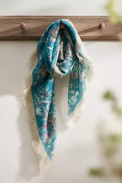 Terrain Frayed Floral Scarf In Blue