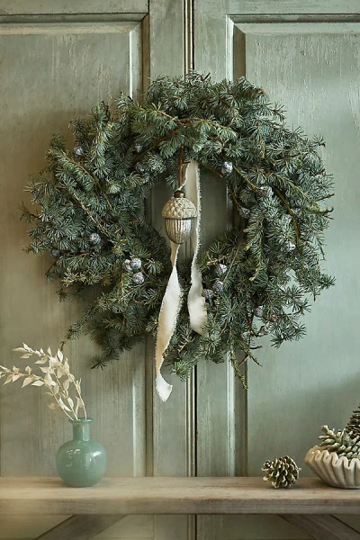 Terrain Fresh Blue Atlas Cedar + Silver Bell Wreath In Green