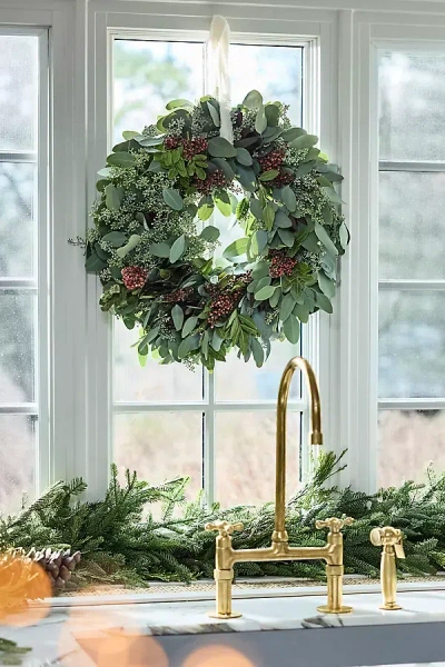 Terrain Fresh Eucalyptus + Pepperberry Wreath In Green