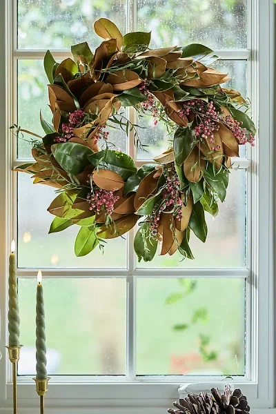 Terrain Fresh Magnolia + Pepperberry Wreath In Green