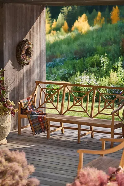 Terrain Fretwork Teak Three-seat Garden Bench In Brown
