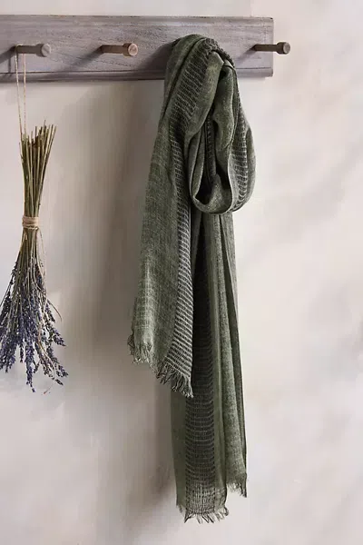 Terrain Fringed Stripe Scarf In Green