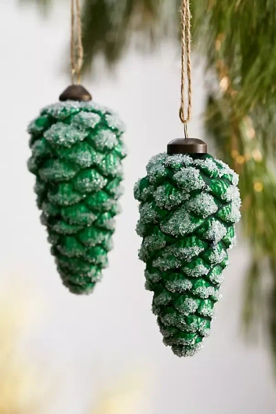 Terrain Frosty Pinecone Glass Ornaments, Set Of 2