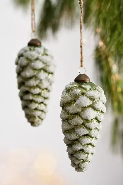 Terrain Frosty Pinecone Glass Ornaments, Set Of 2