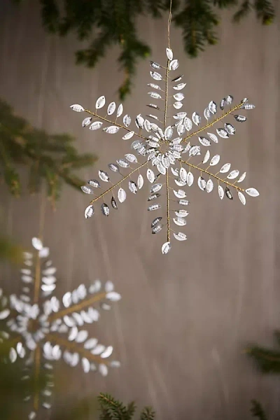 Terrain Giant Beaded Snowflake Ornaments, Set Of 2 In Silver