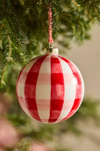 Terrain Gingham Glass Globe Ornament In Red