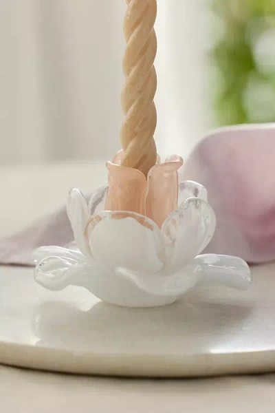 Terrain Glass Bloom Taper Holder In White