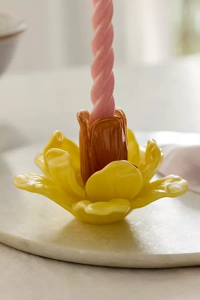 Terrain Glass Bloom Taper Holder In Yellow