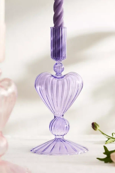 Terrain Glass Heart Taper Holder In Purple