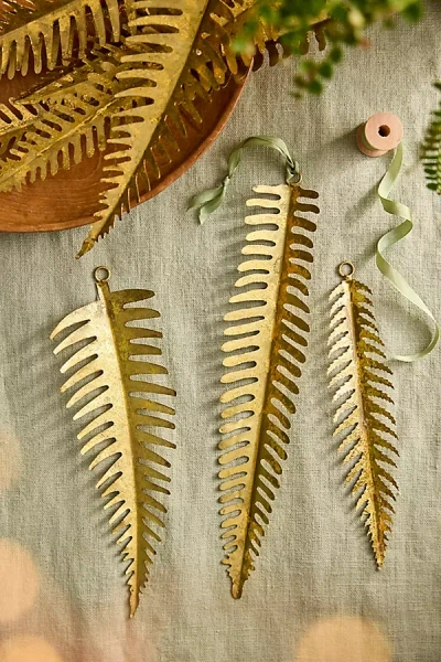 Terrain Gold Foil Fern Frond Ornaments, Set Of 12