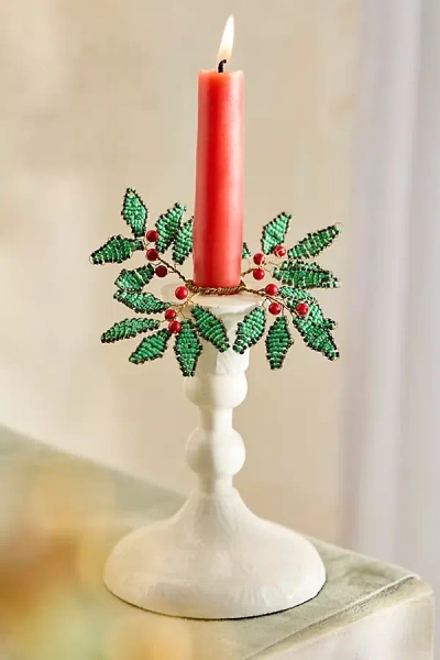 Terrain Green Holly Beaded Candle Wreaths, Set Of 2