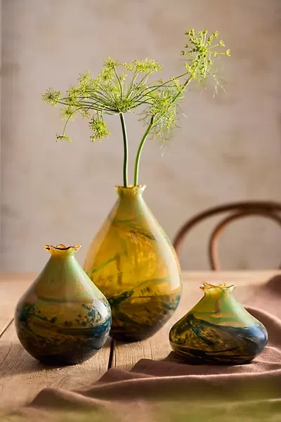 Terrain Green Swirl Glass Vase In Brown