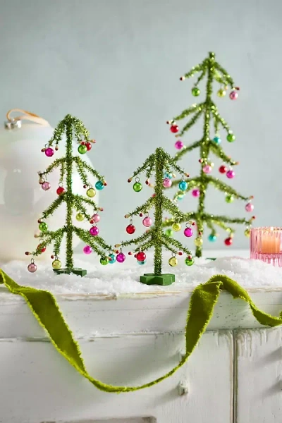 Terrain Green Tinsel Trees, Set Of 3