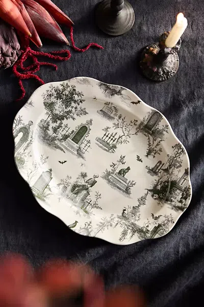 Terrain Halloween Toile Stoneware Serving Platter In Neutral