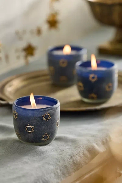 Terrain Hanukkah Creamy Santal Glass Candles, Set Of 3 In Blue