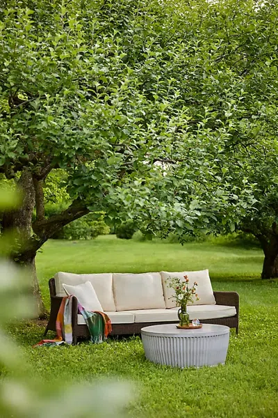 Terrain Harbor All Weather Wicker Three Seat Sofa, White Cushions In Multicolor