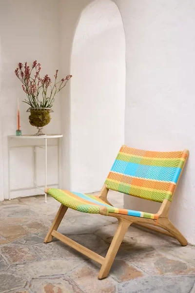 Terrain Havana Wicker + Teak Armless Chair, Colorful Plaid In Multi