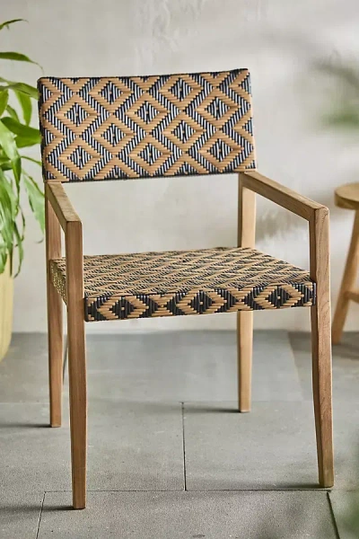Terrain Havana Wicker + Teak Dining Chair, Black + Natural Diamond In Neutral