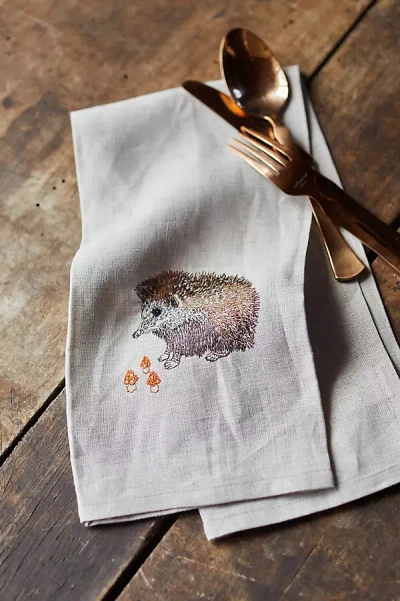 Terrain Hedgehog + Mushrooms Linen Dish Towel In Multi