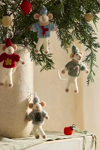 Terrain Holiday Icon Mice Felt Critter Ornaments, Set Of 4