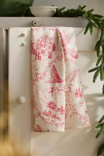 Terrain Holiday Toile Linen Dish Towel In Red