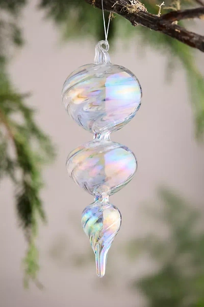 Terrain Iridescent Icicle Glass Ornament In Transparent