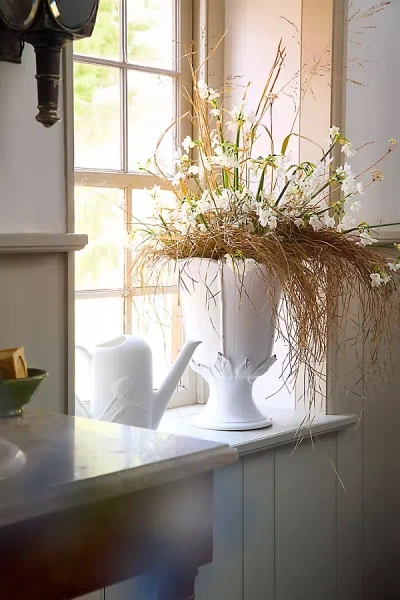 Terrain Italian Ceramic Footed Urn Planter In White