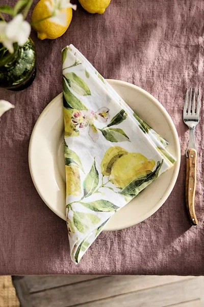 Terrain Lemons Linen Napkins, Set Of 2 In Green