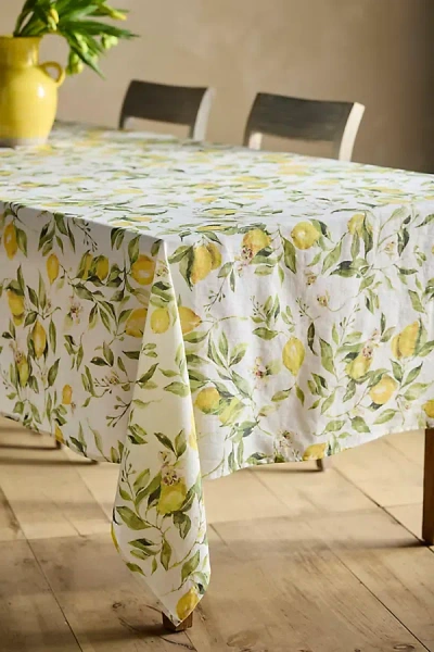 Terrain Lemons Linen Tablecloth In Green