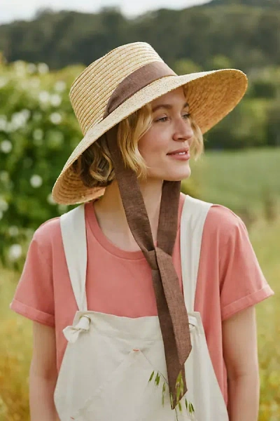 Terrain Linen Scarf Wide Brim Straw Hat In Brown