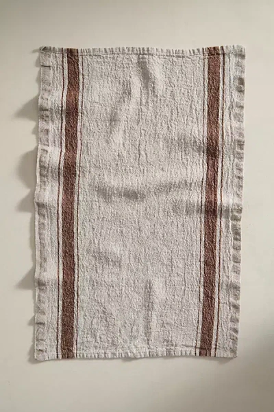 Terrain Lithuanian Linen Dish Towel, Stripe In Brown