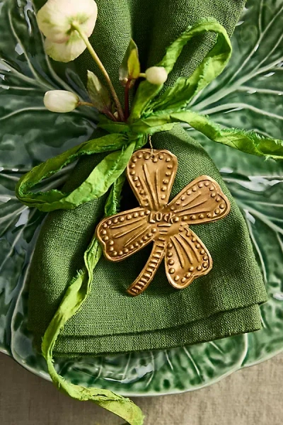 Terrain Lucky Clover Embossed Brass Charms, Set Of 4