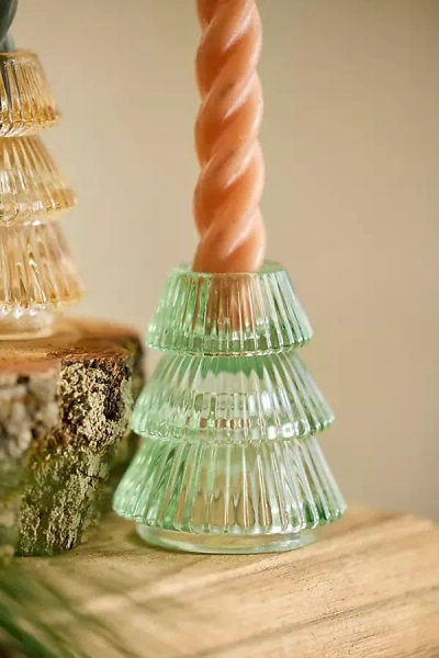 Terrain Luster Glass Tree Taper Holder In Green