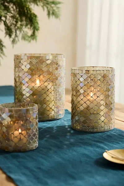 Terrain Luster Mosaic Votive Holder In White