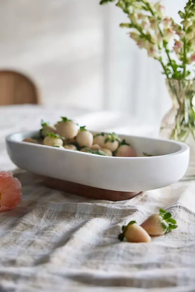 Terrain Marble + Acacia Oval Serving Bowl In Gray