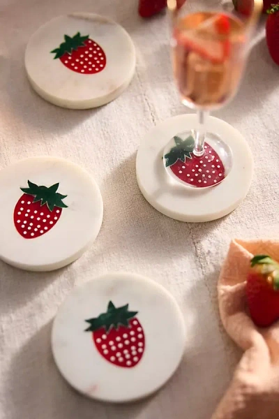 Terrain Marble Icon Coasters, Set Of 4 Strawberry In Multi