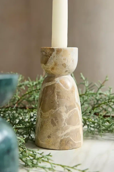 Terrain Marble Taper Holder In Beige