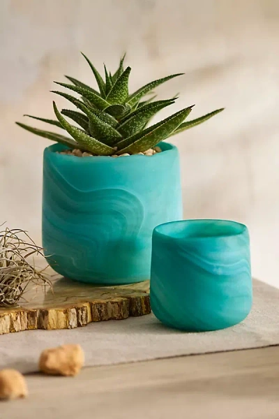Terrain Marbled Glass Mini Planter In Blue