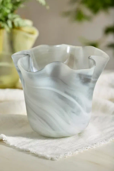 Terrain Marbled Glass Ruffle Planter In Gray
