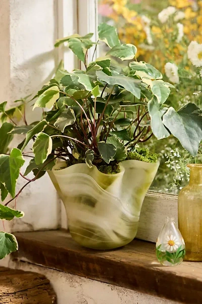 Terrain Marbled Glass Ruffle Planter In Green