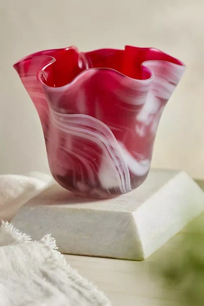 Terrain Marbled Glass Ruffle Planter In Red