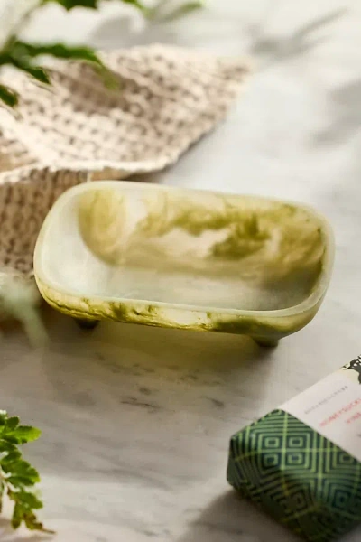 Terrain Marbled Resin Soap Dish In Green