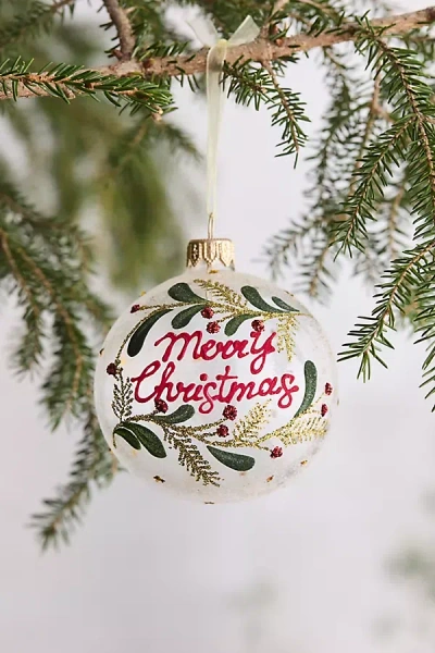 Terrain Merry Christmas Painted Glass Globe Ornament