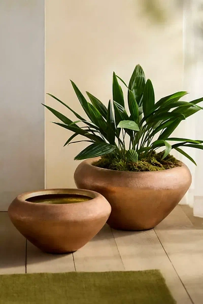 Terrain Metallic Low Taper Planter In Brown