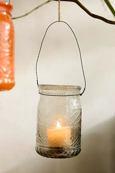 Terrain Mini Recycled Glass Hanging Lantern In Gray