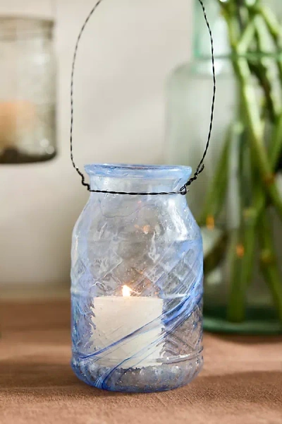 Terrain Mini Recycled Glass Hanging Lantern In Blue